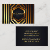 上品な黒い金ゴールドストライプ幾何エレガント図形 名刺 (正面/裏面)