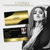 上品な黒い金ゴールド曲線デコールラインロゴ写真 名刺