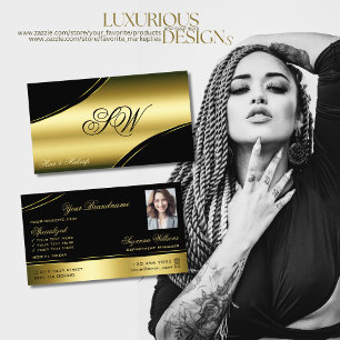 上品な黒い金ゴールド曲線モノグラムと写真 名刺