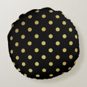 上品な黒および金ゴールドのグリッターの水玉模様 ラウンドクッション (裏面)