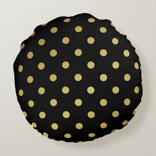 上品な黒および金ゴールドのグリッターの水玉模様 ラウンドクッション (裏面)