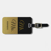 上品な黒および金ゴールドのグリッター氏および夫人 ラゲッジタグ (正面横)