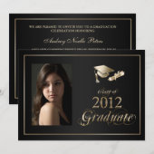 上品な黒および金ゴールド2012の大学院の写真の招待 招待状 (正面/裏面)