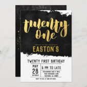 上品な黒および金ゴールド|の第21誕生会 招待状 (正面/裏面)