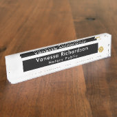 上品な黒と大理石の公証人パブリック金ゴールドペン デスクネームプレート (側面)