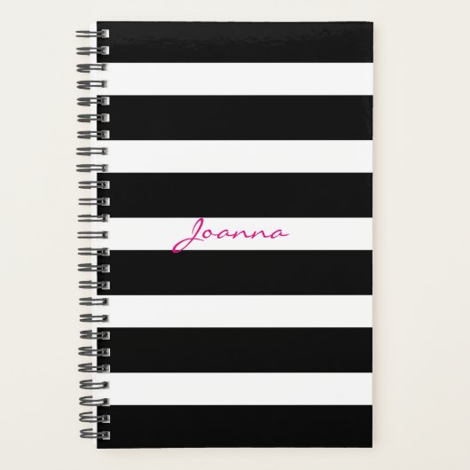 上品な黒と白のジオメトリックストライプ プランナー手帳 (正面)