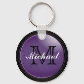 上品な黒と紫のモノグラム – 名前 キーホルダー (裏面)