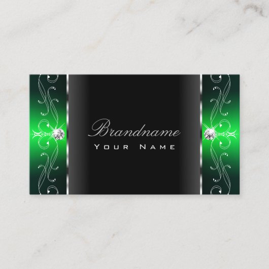上品な黒と緑の四角い宝石の装飾品 名刺 (正面)