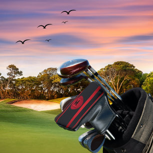 上品な黒と赤いイニシャルストライプモノグラム ゴルフヘッドカバー