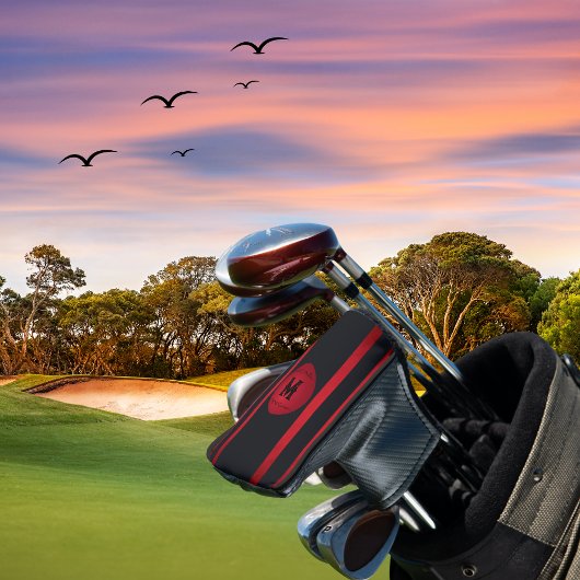 上品な黒と赤いイニシャルストライプモノグラム ゴルフヘッドカバー