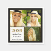 上品な黒と金ゴールドパーソナライズされた卒業 スタンダードカクテルナプキン (正面)