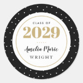 上品な黒と金ゴールドパーソナライズされた卒業 ラウンドシール (正面)