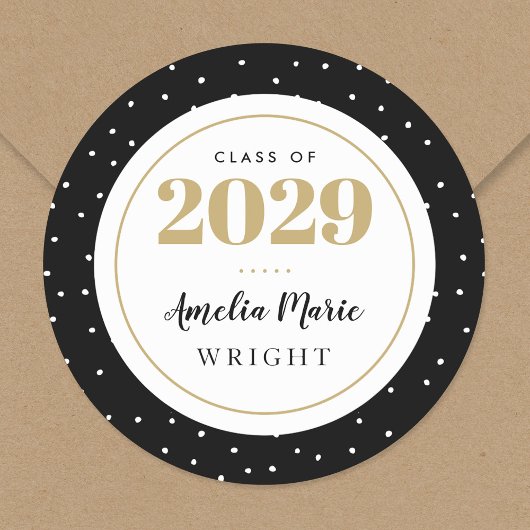上品な黒と金ゴールドパーソナライズされた卒業 ラウンドシール