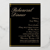 上品な黒と金ゴールドリハーサルディナー 箔招待状 (正面)