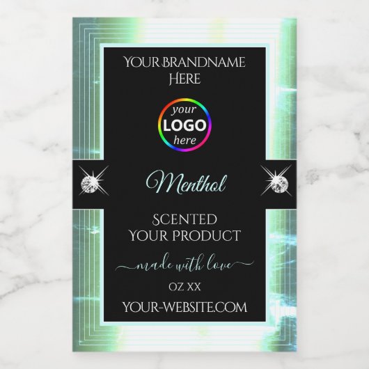 上品な黒の光沢のあるアイスブルーのロゴ製品ラベル フードラベル (シングルラベル)