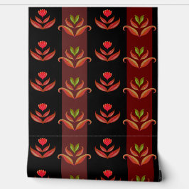 上品な黒、赤、茶色の花の縞模様 壁紙