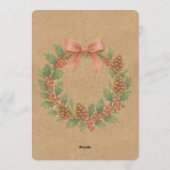 上品な12月リースとピンクボウ水彩 シーズンカード (裏面)