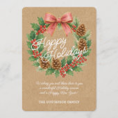 上品な12月リースとピンクボウ水彩 シーズンカード (正面)