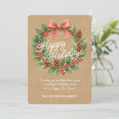 上品な12月リースとピンクボウ水彩 シーズンカード (スタンド正面)