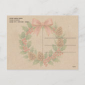 上品な12月リースとピンクボウ水彩 シーズンポストカード (裏面)