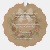 上品な12月リースとホワイトボウ水色 オーナメントカード (裏面)