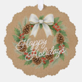 上品な12月リースとホワイトボウ水色 オーナメントカード (正面)