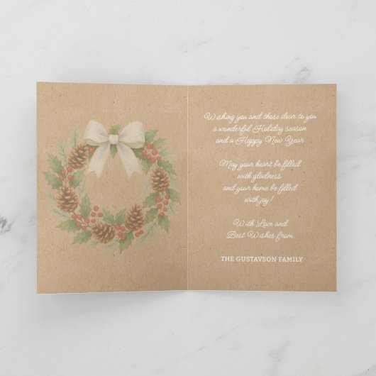 上品な12月リースとホワイトボウ水色 シーズンカード (内部)
