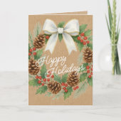 上品な12月リースとホワイトボウ水色 シーズンカード (正面)