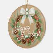 上品な12月リースとホワイトボウ水色 セラミックオーナメント (左)