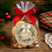 上品な12月リースとホワイトボウ水色 ラウンドシール