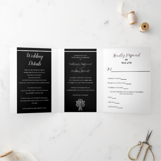 上品な2色結婚の 三つ折り招待状 (内部)