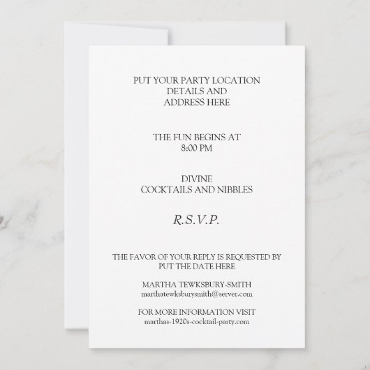 上品な20年代のテーマの衣裳のパーティの招待状 招待状 (裏面)
