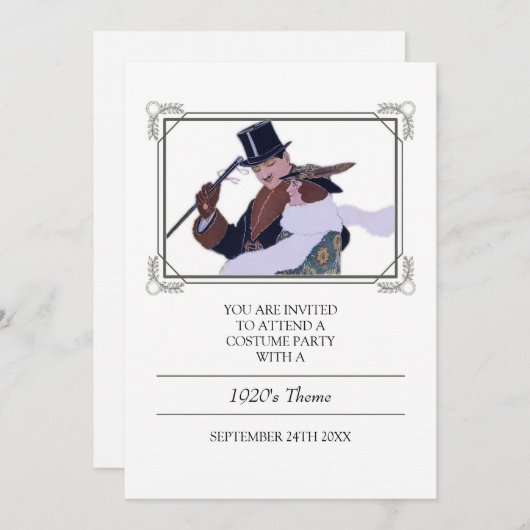 上品な20年代のテーマの衣裳のパーティの招待状 招待状 (正面/裏面)