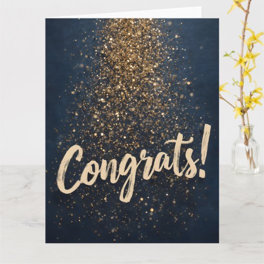 上品な「おめでとう!」の挨拶 金色のコンフェッティ付き カード (黄色い花)