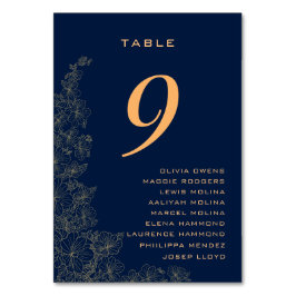 上品な 繊細な 花柄 ネイビーブルー テーブルナンバー