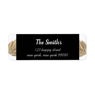 上品なB/W/金ゴールド花差出人住所ラベル ラベル