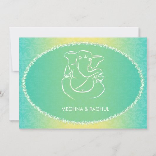 上品なGaneshaかインドのダマスク織の結婚式の発表 招待状 (裏面)