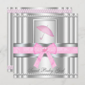 上品によって曲げられる銀製及びピンクのベビーシャワーの招待 招待状 (正面/裏面)