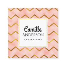 上品のばら色の金ゴールドおよびシェブロンのストライプな名刺