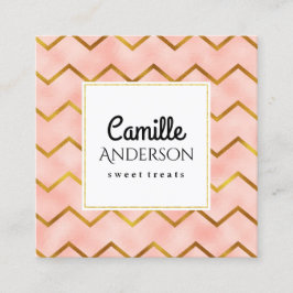 上品のばら色の金ゴールドおよびシェブロンのストライプな名刺 スクエア名刺