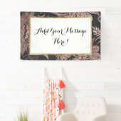 上品のばら色の金ゴールドおよび黒い花のスケッチ 横断幕 (インサイチュ)