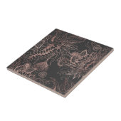 上品のばら色の金ゴールドおよび黒い花の葉 タイル (側面)