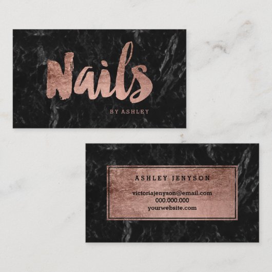 上品のばら色の金ゴールドのタイポグラフィの黒の大理石を釘付けします 名刺 (正面/裏面)