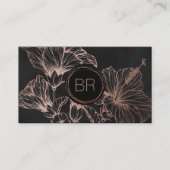 上品のばら色の金ゴールドの花柄|のモノグラムの名刺 名刺 (正面)