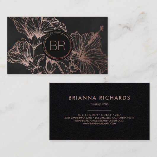 上品のばら色の金ゴールドの花柄|のモノグラムの名刺 名刺 (正面/裏面)