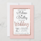 上品のばら色の金ゴールドの輪郭の赤面のピンクの結婚式 招待状 (正面)