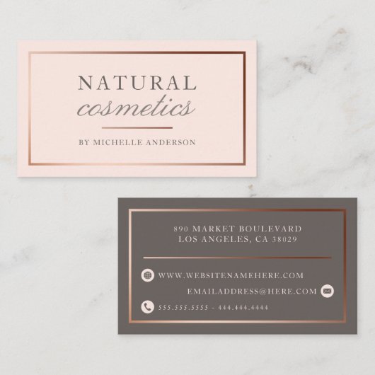 上品のばら色の金ゴールドホイル及び赤面のピンクの自然な化粧品 名刺 (正面/裏面)