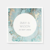 上品エレガントなアクアデュスキーブルー金ゴールドアゲート結婚ト スタンダードカクテルナプキン (正面)