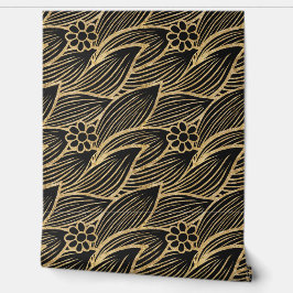 上品エレガントなシックなブラックと金ゴールドフローラルパターン 壁紙