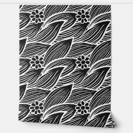 上品エレガントなシックな白黒フローラルパターン 壁紙